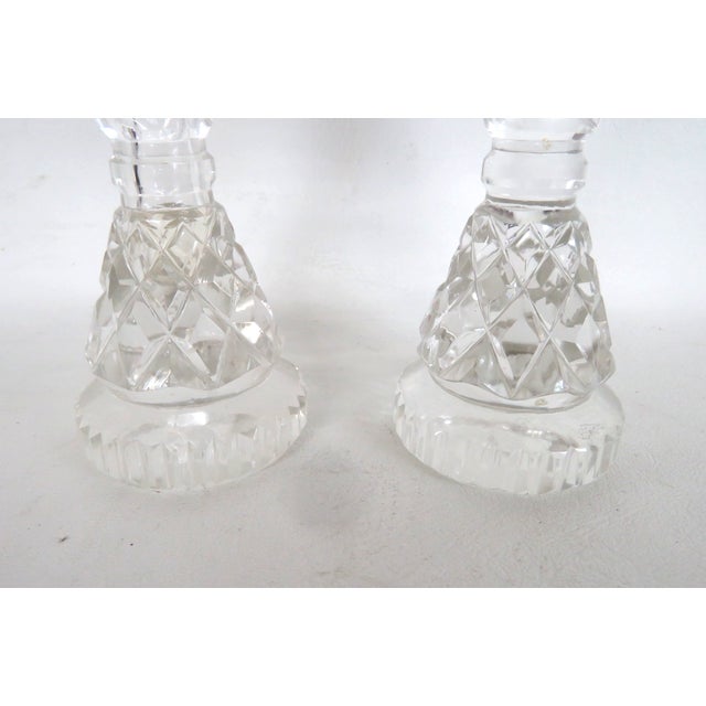 1940s 1940s Bohemian Crystal Salt and Pepper Shaker Pair of 2 Pedestal Base Cut Glass For Sale - Image 5 of 12