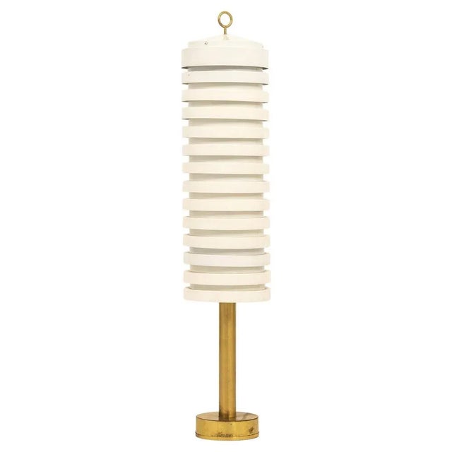 Floor Lamp in Brass and White Lacquered Metal attributed to Hans-Agne Jakobsson, 1950s For Sale - Image 9 of 9