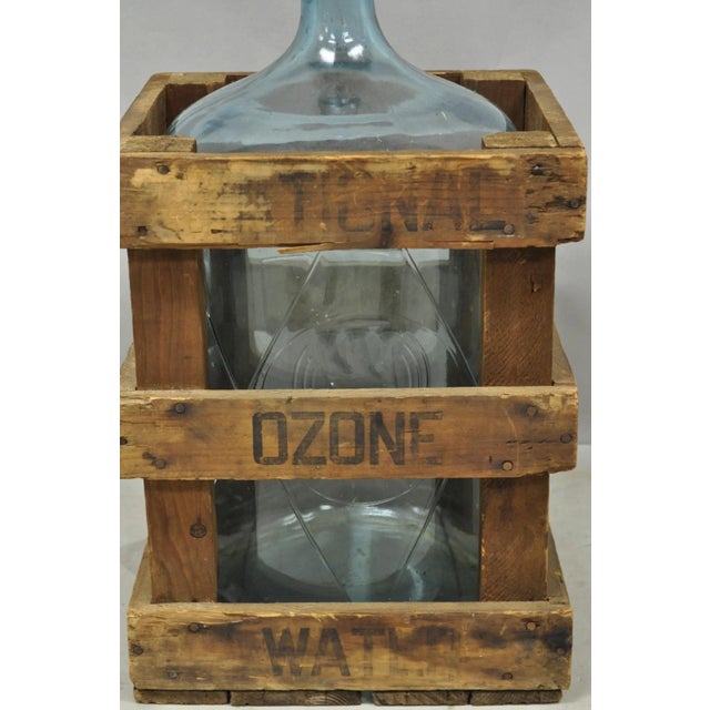 Vintage Great Bear Blue 5 Gallon Glass Carboy Jug in Wooden Crate For Sale - Image 9 of 13