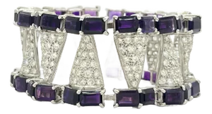 Amethyst Emerald Cut & Round Diamond Bracelet in Platinum & Palladium