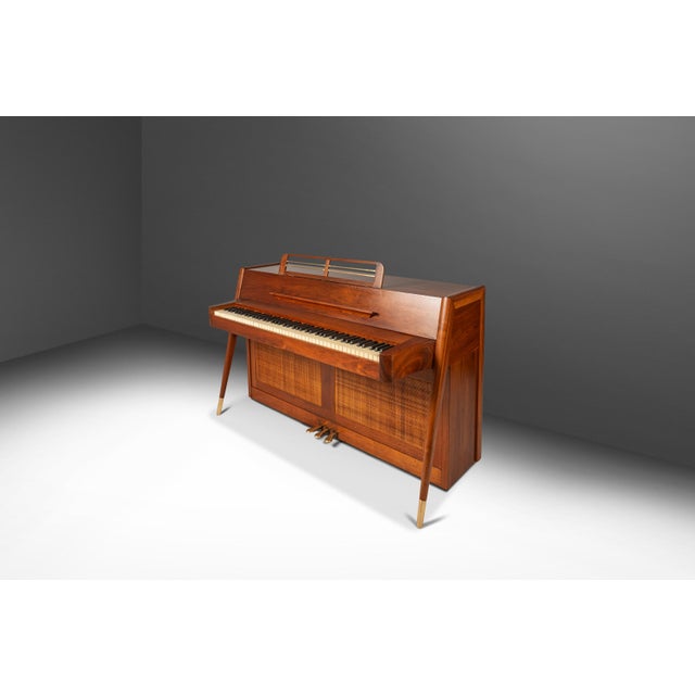 1960s Rare Early Mid Century Modern Baldwin Acrosonic Piano in Walnut, Brass & Caning #759945, Usa, C. 1960s For Sale - Image 5 of 18