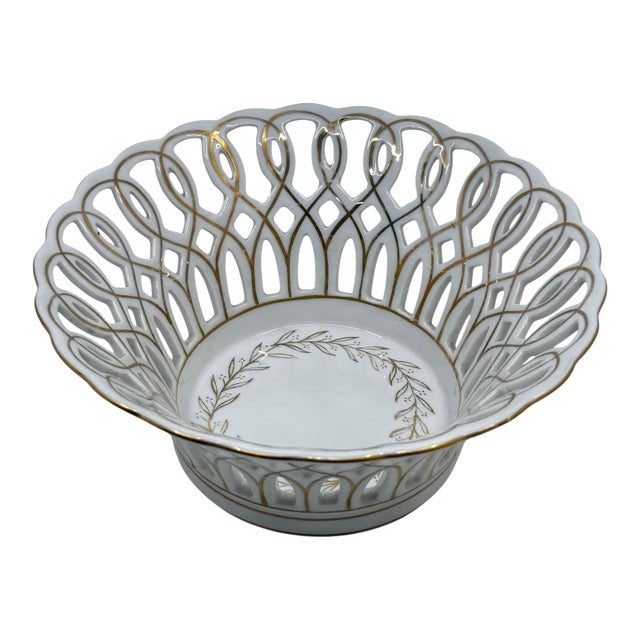 Antique Paris Reticulated Porcelain Gold Leaf Decorative Bowl For Sale