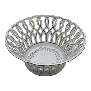Antique Paris Reticulated Porcelain Gold Leaf Decorative Bowl