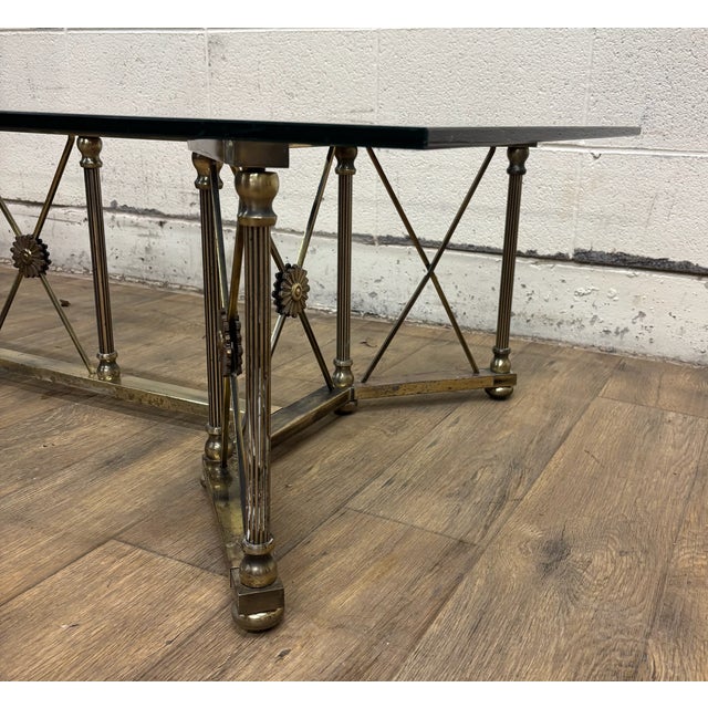 Vintage Maison Jansen Style Hollywood Regency Style Brass and Glass Coffee Table For Sale - Image 13 of 14