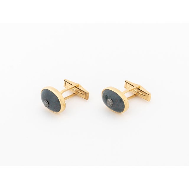 Contemporary Bloodstone and 14k Yellow Gold Cufflinks For Sale - Image 3 of 9
