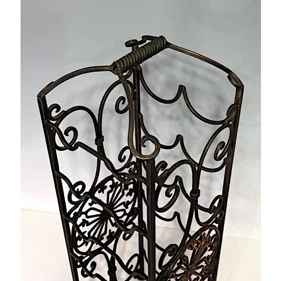 Scrolled Wrought Iron Black & Gold Tone Wine Rack in the Style of Oscar Bach For Sale - Image 10 of 10