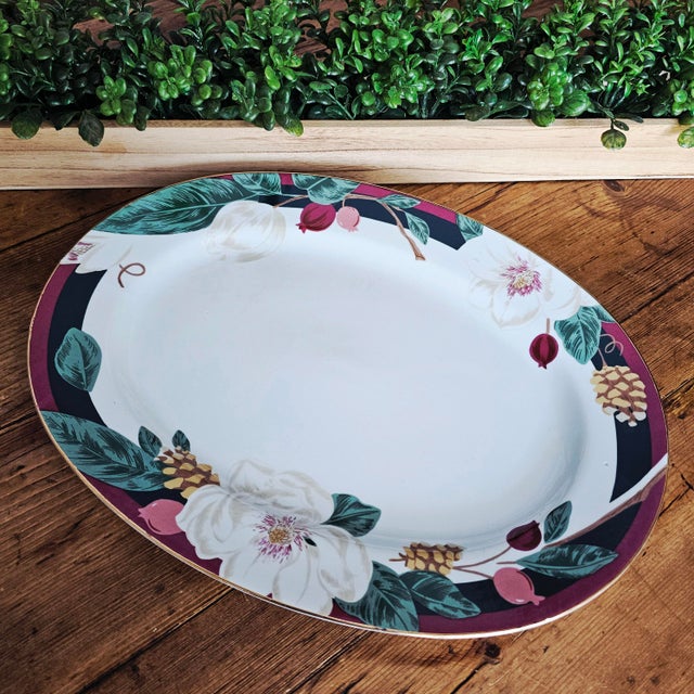 Vintage 14" Oval Serving Platter Magnolia by Tienshan Fine China For Sale - Image 4 of 8