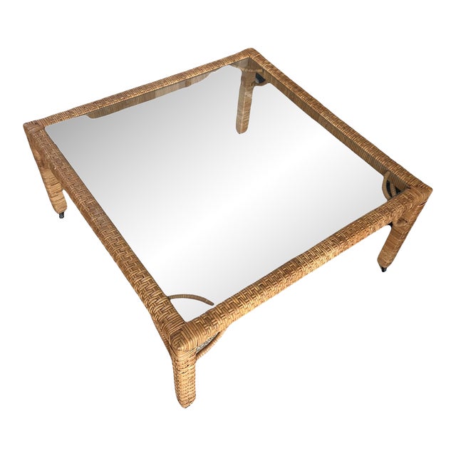 Vintage MidCentury Wrapped Wicker and Glass Coffee Table Chairish