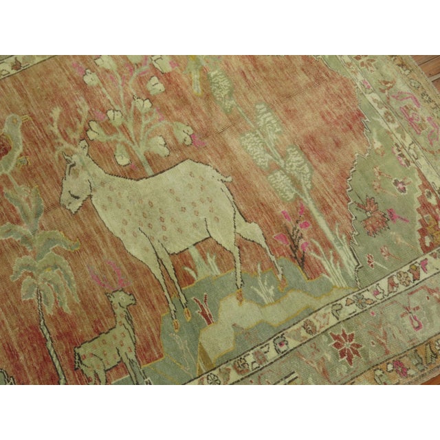 Zabihi Collection Pictorial Turkish Deer Pictorial Animal Rug For Sale - Image 10 of 11
