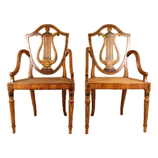 Mid 20th Century Pair of George III Style Painted Satinwood Armchairs For Sale