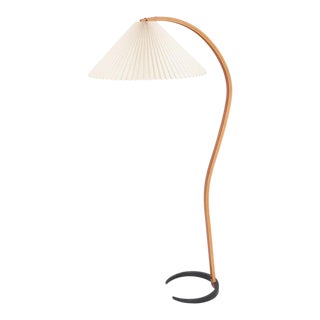 1950s Mads Caprani Original Sputnik Danish Curved Wood Iron Base Floor Lamp For Sale