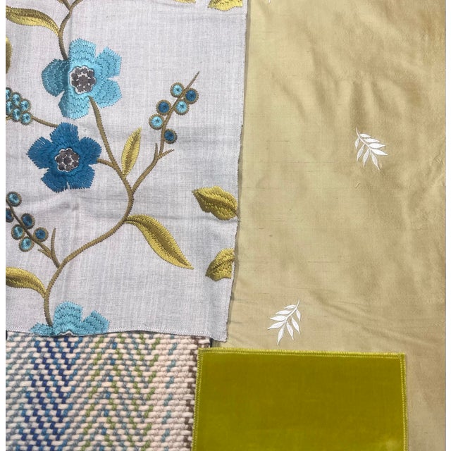 Contemporary 2 Pairs of 100% Silk Dupioni Draperies in Color “Green Tea” Embroidered With White Leaves. For Sale - Image 3 of 3