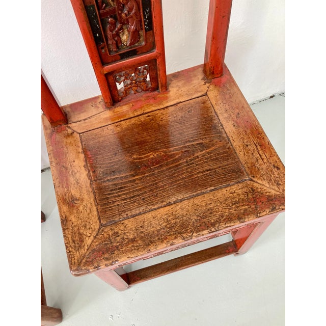 Wood Chinese Red Side Chairs - a Pair For Sale - Image 10 of 11