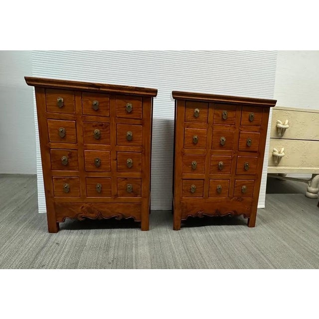 Mid 20th Century Chinese Vintage Wood Apothecary Nightstands, Pair For Sale - Image 5 of 6
