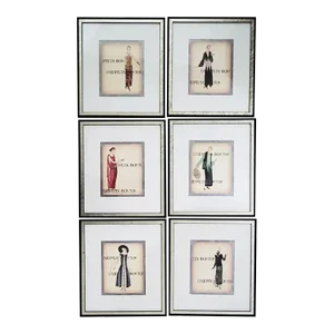 Set of 6 1920's French Fashion Framed Pictures Mop Frames - Gallery Wall