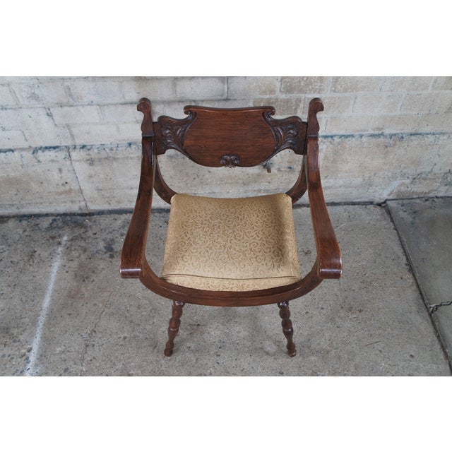 Late 19th Century Antique Victorian Stomps Burkhardt Mahogany Curule Saddle Seat Armchair For Sale - Image 4 of 12
