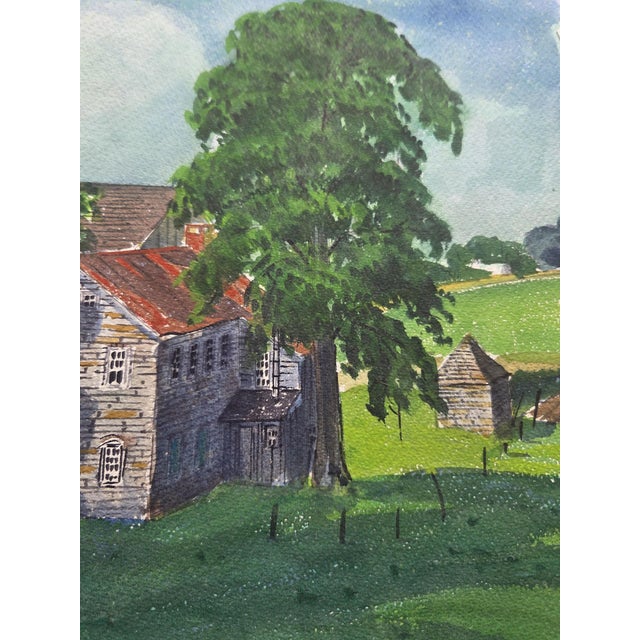 Mid-Century Pennsylvania Stone Grist Mill Watercolor by Floyd F. Hackman For Sale - Image 11 of 18