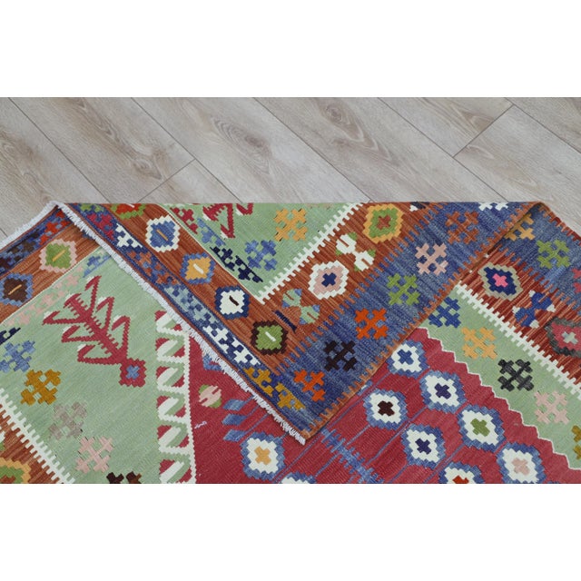 Textile 1980s Tribal Blue Handmade Ethnic Kilim For Sale - Image 7 of 8