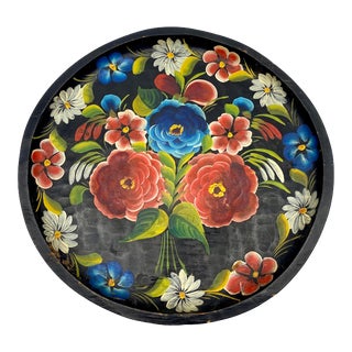 1930s Large Painted Mexican Batea Wood Tray For Sale
