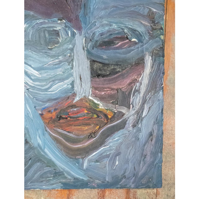 1980's Abstract Modernist Portrait Painting With Heavy Impasto, Signed Illegibly For Sale - Image 4 of 9