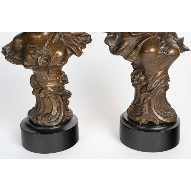 1900 - 1909 Art Nouveau Sculptures in Regule with Wooden Base, 1900, Set of 2 For Sale - Image 5 of 8