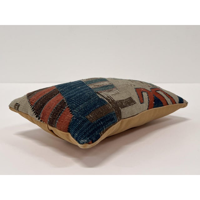 1960s #1 Vintage Turkish Kilim Accent Pillow | Handwoven Wool Decorative Cushion | 7 in X 12 In For Sale - Image 5 of 9
