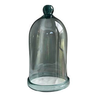 Vintage Oversized Blue Blown Glass French Outdoor Garden Cloche With Flat Top Knob For Sale