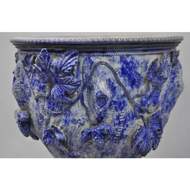 Antique German Westerwald Salt Glaze Stoneware Cobalt Blue Jardiniere & Pedestal For Sale In Philadelphia - Image 6 of 18