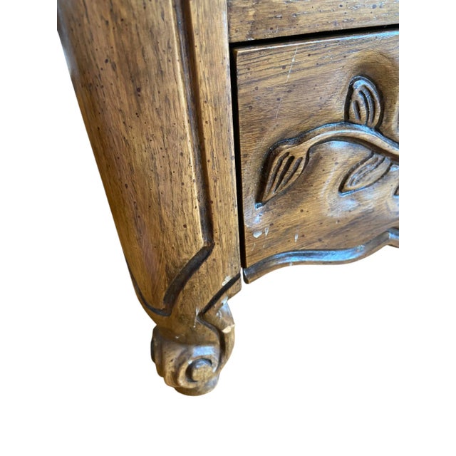Late 20th Century Thomasville Carved Floral Side Table With Drawer and Open Shelf For Sale - Image 9 of 11