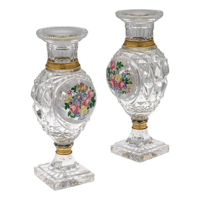 Antique French Baccarat and Ormolu Mounted the Jokelson Vases, 1830, Set of 2 For Sale