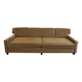 96” Hickory Chair Camel Velvet Track Arm Sofa For Sale