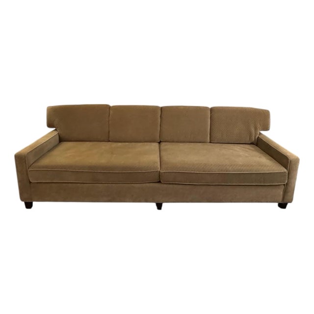 96” Hickory Chair Camel Velvet Track Arm Sofa For Sale