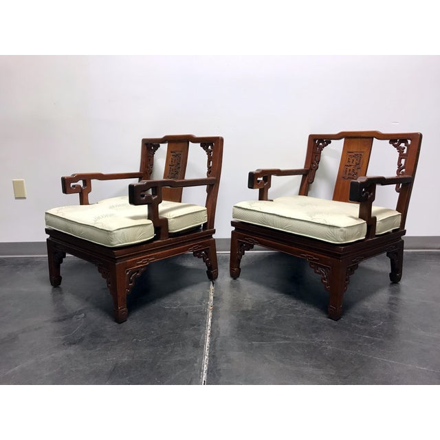 Asian Korean Carved Mahogany Lounge Chairs Pair Chairish