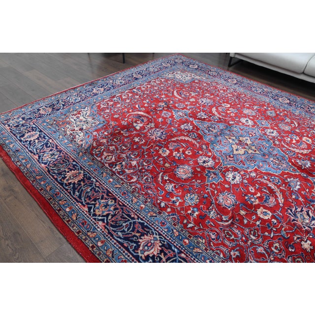 1970s Vintage Persian Handmade Wool Cotton Red Area Rug For Sale In San Francisco - Image 6 of 11