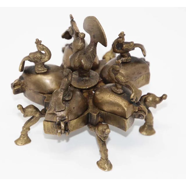 Antique Hindu Brass Box With Peacocks and Elephants For Sale - Image 4 of 11