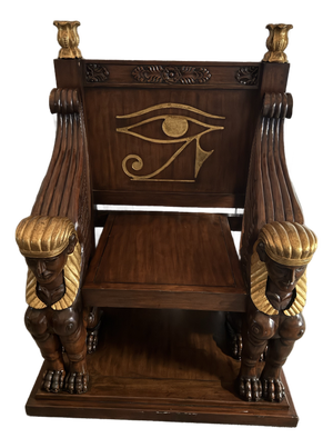 1960s Egyptian Revival Throne Chair With Winged Sphinxes & Eye of Horus