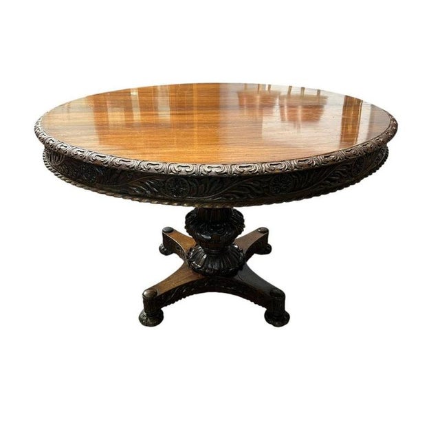 Antique Burmese Round Dining Table in Carved Hardwood, 1840 For Sale - Image 6 of 10