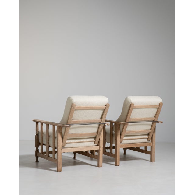 Pair of French Oak Reclining Armchairs with Bouclé Upholstery, Antique, France, Circa 1940 For Sale - Image 12 of 17
