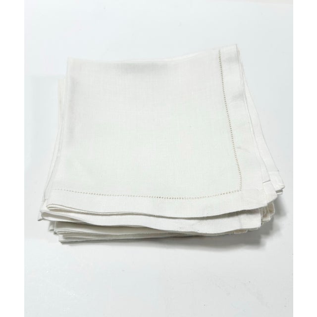 Vintage White Cotton Hemstitched Luncheon Napkins, Set of 12 For Sale - Image 4 of 12