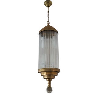 1940s Skyscraper Art Deco Brass & Glass Rod Ship Light Ceiling Hanging Fixture For Sale