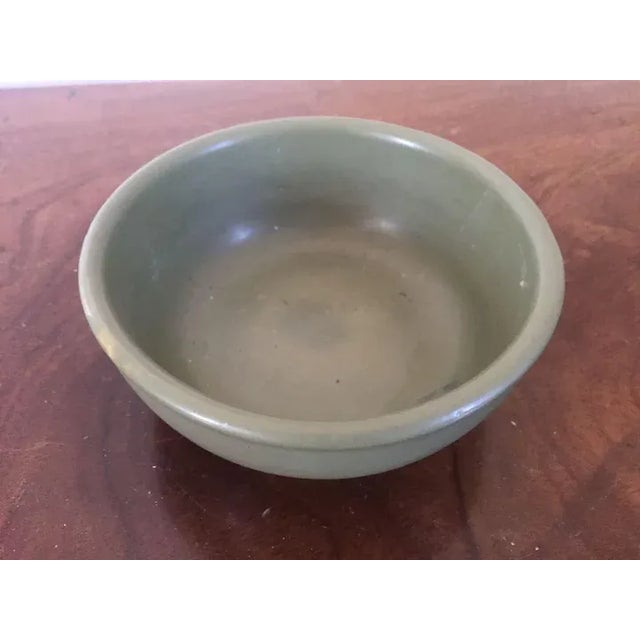 Antique American Art Pottery Arts & Crafts Green Porcelain Bowl Marked USA For Sale - Image 4 of 10