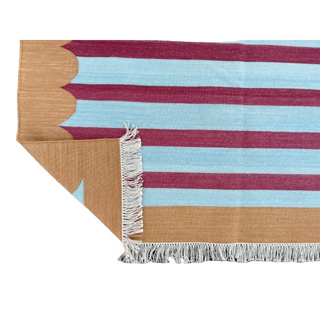 Casa Cosima Handmade Cotton Area Rug Vegetable Dyed Sky Blue, Pink and Tan Striped Rug-12'x15' For Sale - Image 4 of 11