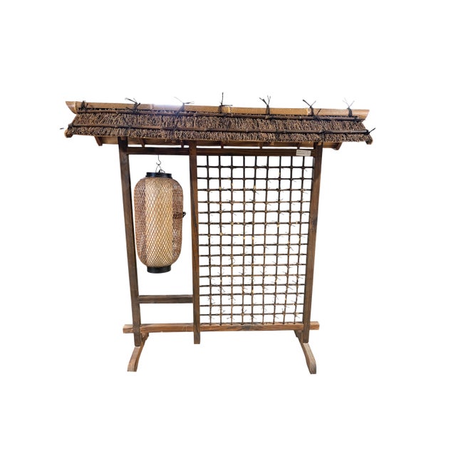 Vintage Japanese Burnt Bamboo Floor Lamp With Lattice Frame 22" H For Sale - Image 4 of 8