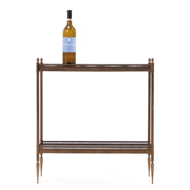 1950s French Leather and Brass Two-Tier Table in the Manner of Maison Jansen, C. 1950 For Sale - Image 5 of 8