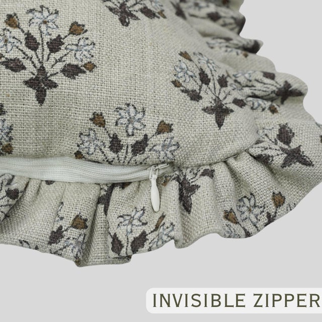 Diwali Flower Thick Linen Ruffle Pillow Cover Premium 22x22 Inch Decorative Cushion For Sale - Image 6 of 6