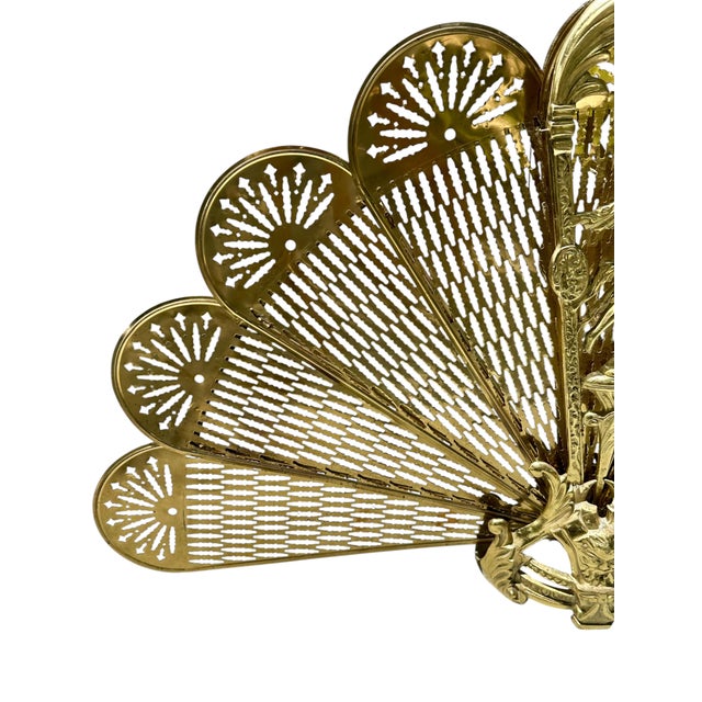 Vintage Art Deco Figural Brass Peacock Folding Fireplace Screen, Circa 1925. For Sale - Image 9 of 9