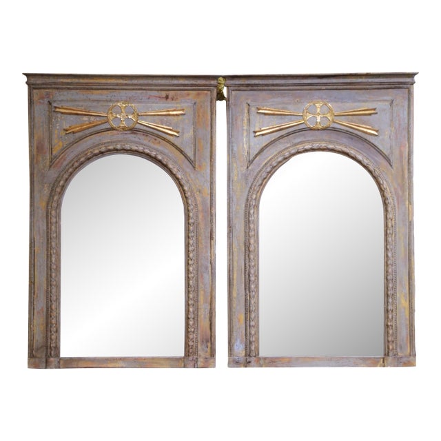 Pair of Early 20th Century French Louis XVI Revival Painted Wall Trumeau Mirrors For Sale