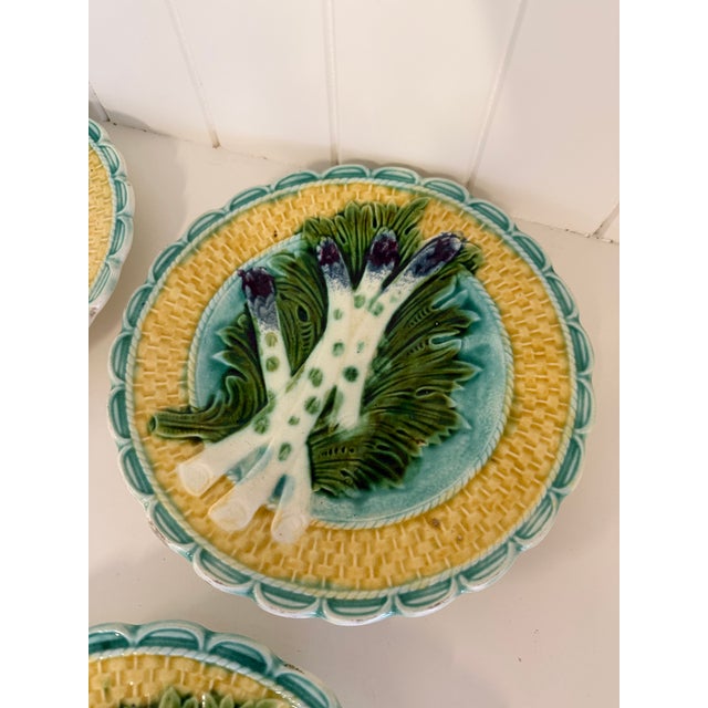 Set of Four Antique French Barbotine Majolica Asparagus Plates, Circa 1880–1900 A beautiful set of four antique French...