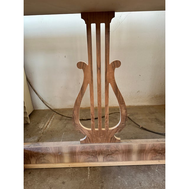 Italian Natural Consolle in Walnut Feather Wood and Maple and Walnut Inlays With Harp For Sale - Image 4 of 11