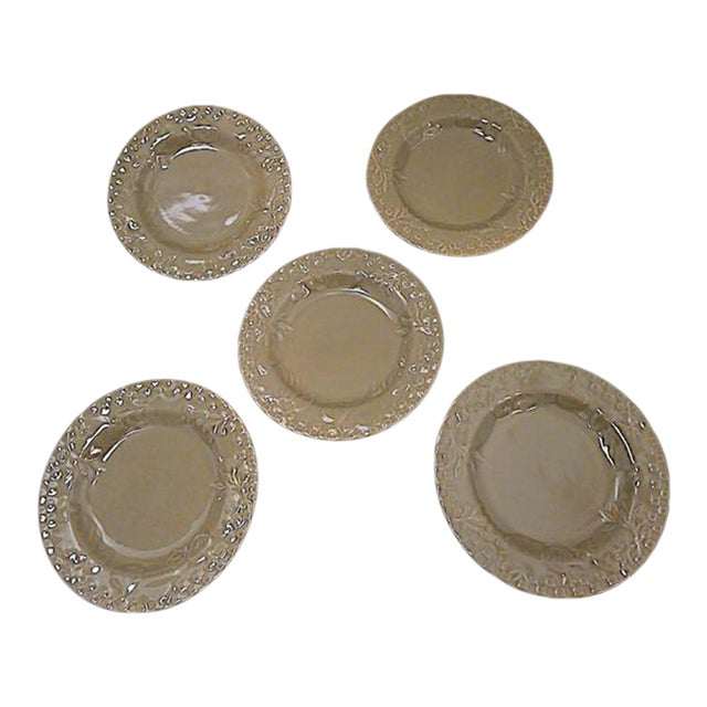Set of 5 Home Grown Riviera Van Beer Stoneware Five 6" Cake Plate Mustard Green Vintage For Sale